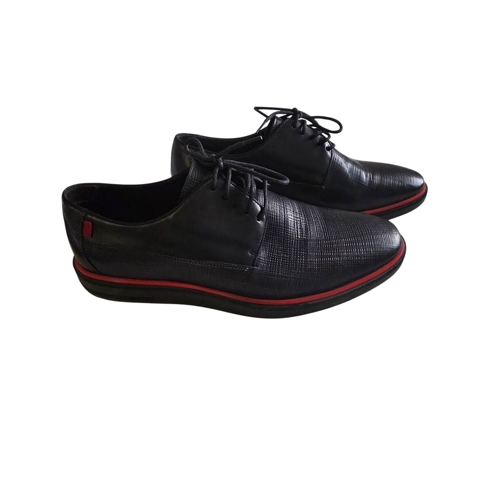 Marc Joseph Mens 10.5 Oxford Black Red Sole Textured Leather Handcrafted Brazil